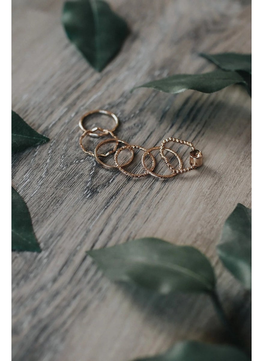 Hit Dükkan Hit Shop Ring Set 6 Pieces Gold Color  - Image 4