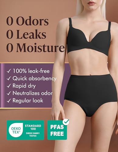 AIRCUTE Washable Urine Absorbency Incontinence Underwear for Women Bladder Leak Proof Cotton Panties 60ML 3 PackBlack 4XLarge - Image 5