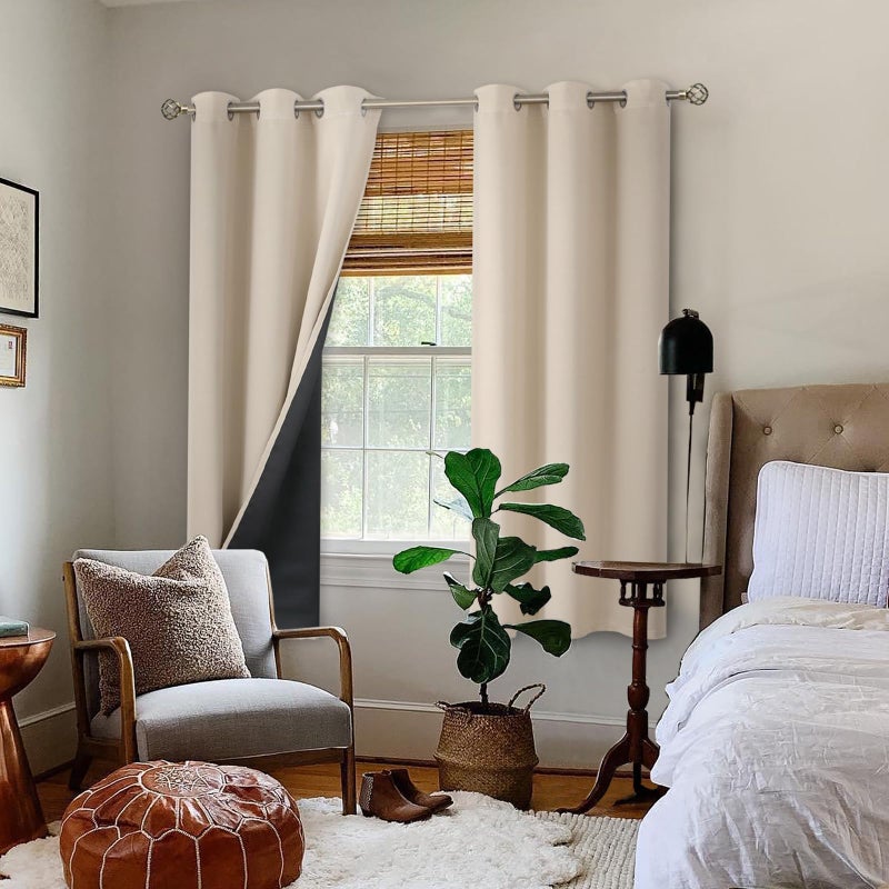 BGment بجلات حرارية معزولة بنسبة 100 ٪ ستائر تعتيم 63 بوصة طول 2 لوحات إجمالي الستائر حظر الضوء لأطراف نافذة غرفة نوم مع بطانة سوداء سميكة عرضها 42 بوصة كل لوحة الشمبانيا - Image 2