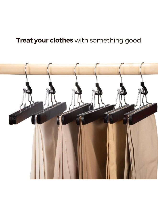 HOUSE DAY HOUSE DAY 20 Pack Cherry Brown Clamp Wooden Pants Hangers Non Slip Wood Skirt Hangers Wood Jeans/Slack Hanger with 360° Swivel Hook - Pants Hangers for Skirts, Slacks  - Image 5