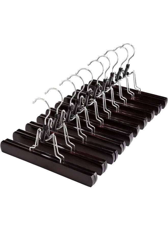 HOUSE DAY HOUSE DAY 20 Pack Cherry Brown Clamp Wooden Pants Hangers Non Slip Wood Skirt Hangers Wood Jeans/Slack Hanger with 360° Swivel Hook - Pants Hangers for Skirts, Slacks  - Image 1