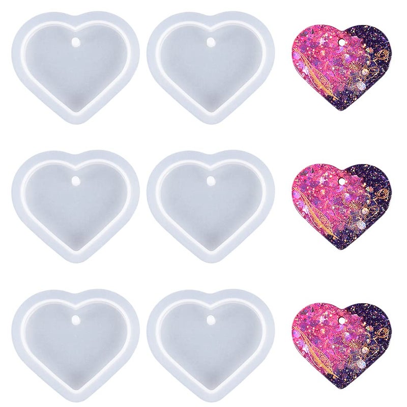 Weenkeey 6 Pcs Heart Shape Resin Mold Keychain Charms Silicone Jewelry Casting for DIY Craft Pendant Necklace Love Heart Epoxy