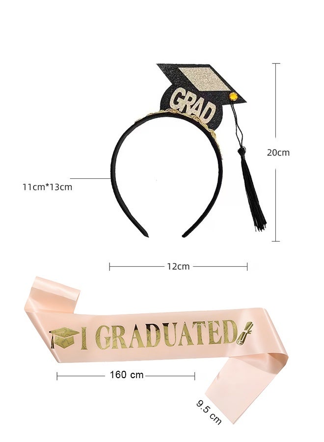 Graduation Sash 2 Piece Set Includes Graduation Cap and Sash Headpiece in Pink and Gold for Graduation Parties - Image 2