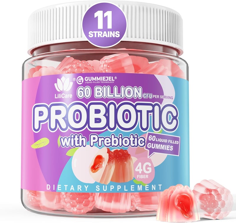 EnvyDeal Sugar Free Probiotic Gummies 60 Billion CFU 11 Strains with Prebiotics Fiber Probiotics Filled Gummies for Women Men Digestive Health Peach Flavor Supports Constipation Diarrhea Gas  Bloating - Image 1