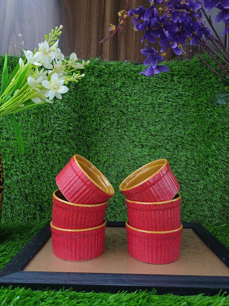 Caffeine Ceramic Handmade Pink & Mustard Ramekin Bowl (Set of 6) - Image 1