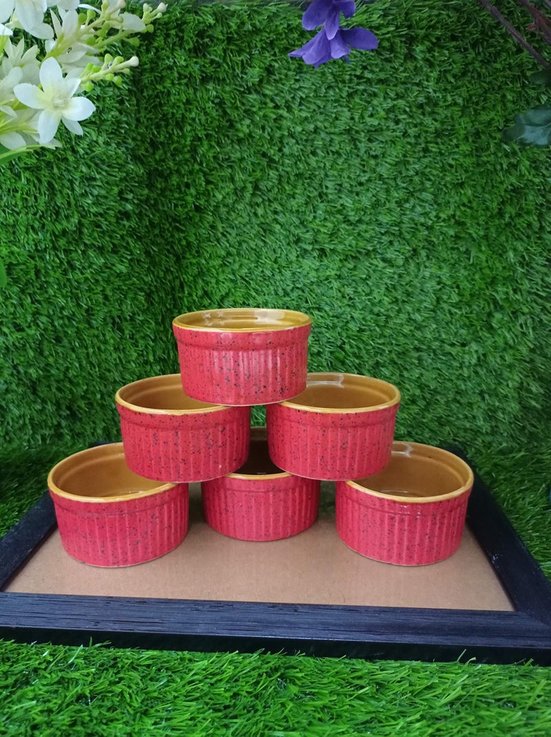 Caffeine Ceramic Handmade Pink & Mustard Ramekin Bowl (Set of 6) - Image 3