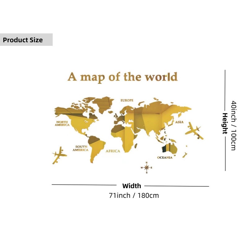 WINDIR 3D World Map Wall Stickers Decor Murals DIY Decal Black 71x40 inch, Acrylic Office Wall Art Decor Bedroom Living Room TV Wall (Black: 180x100 cm) Large - Image 2