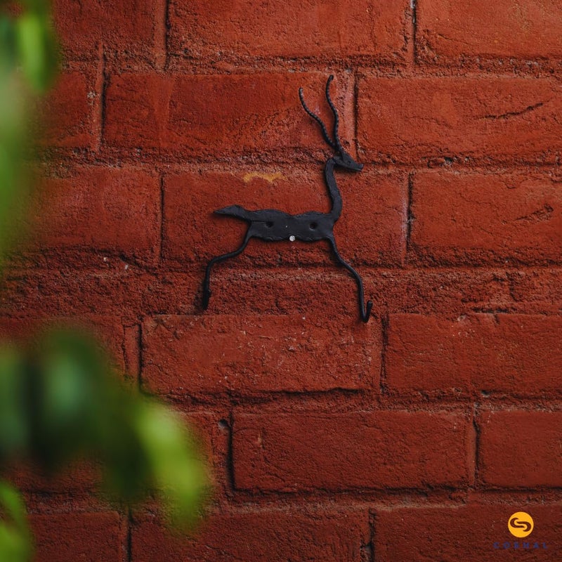 COSHAL COSHAL Wrought Iron Tribal Designed Key Holder Deer with 2 Hooks Holder for Home Decorative  - Image 2