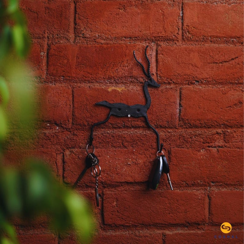 COSHAL COSHAL Wrought Iron Tribal Designed Key Holder Deer with 2 Hooks Holder for Home Decorative  - Image 1