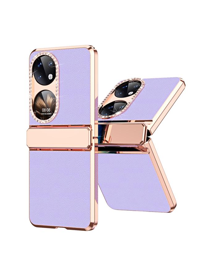 Zaboon Case For Huawei P50 Pocket Plated Plain Leather Folding Phone Case with Hinge - Image 1