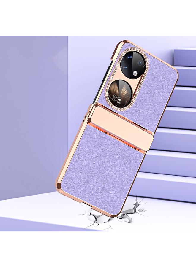 Zaboon Case For Huawei P50 Pocket Plated Plain Leather Folding Phone Case with Hinge - Image 5