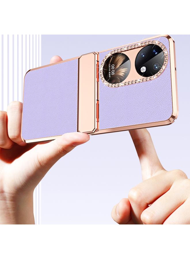 Zaboon Case For Huawei P50 Pocket Plated Plain Leather Folding Phone Case with Hinge - Image 3