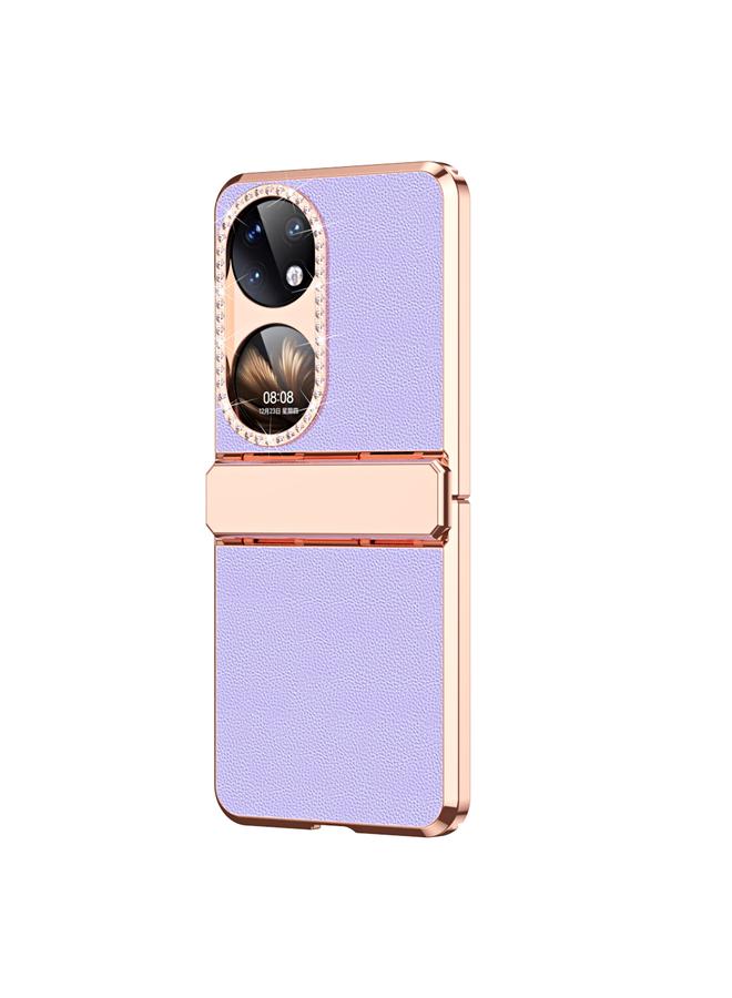 Zaboon Case For Huawei P50 Pocket Plated Plain Leather Folding Phone Case with Hinge - Image 2