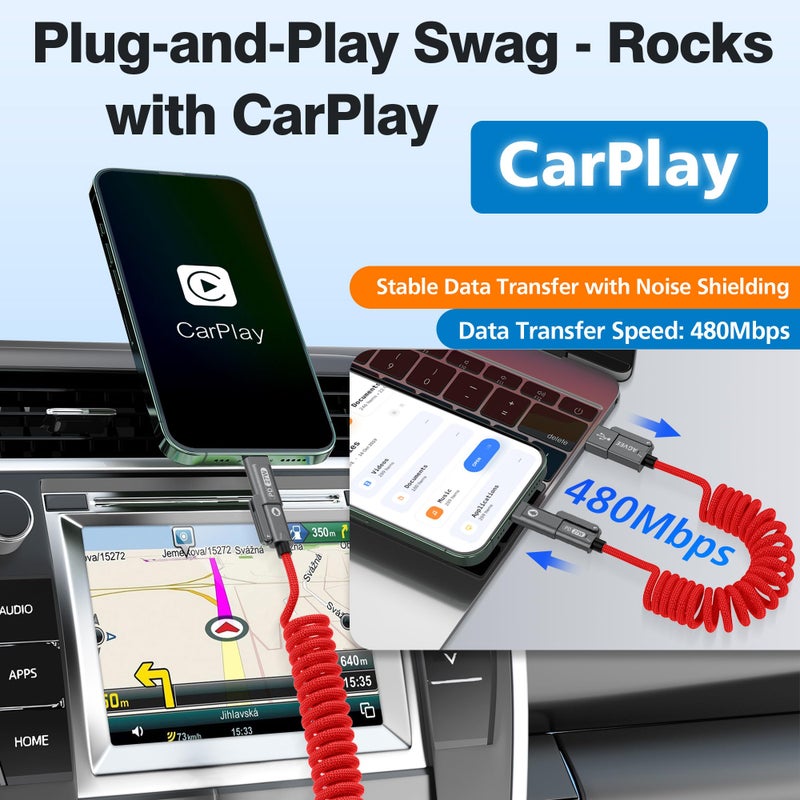 AGVEE 3ft 4-in-1 Coiled Multi USB C Charging Cable, Secure-Slide No-Loss Adapters, Slim Tips Fit Thick Cases, Lightning End Reinforced, PD 60W for iPhone Carplay, Samsung, iPad, Red - Image 5