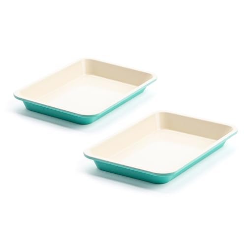 GreenLife 13" x 9" Quarter Sheet Baking Pans, 2 Piece Bakeware Set, PFAS-Free Ceramic Nonstick Rectangular Cookie Trays, Oven Safe to 450°F, Even Heating, Easy Clean Ovenware, Turquoise - Image 4
