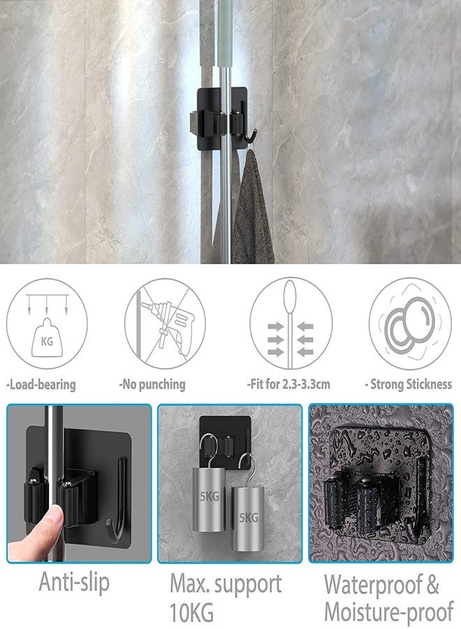 Boniry Adhesive Mop Holder and Broom Holder Wall Mounted Steel | Broom Stick Holder Wall Mounted for Home No Drilling (3, Black) - Image 3