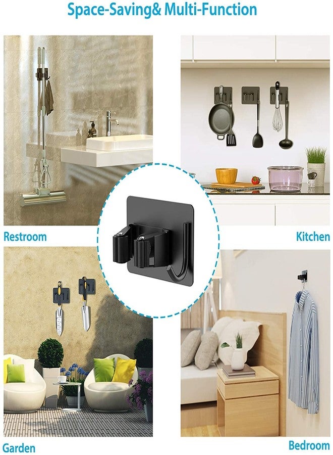 Boniry Adhesive Mop Holder and Broom Holder Wall Mounted Steel | Broom Stick Holder Wall Mounted for Home No Drilling (3, Black) - Image 5