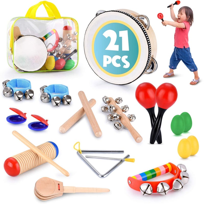 briteNway Toddler Educational & Musical Percussion for Kids & Children Instruments Set 21 Pcs â€“ with Tambourine, Maracas, Castanets & More â€“ Promote Fine Motor Skills, Enhance Hand to Eye Coordination, - Image 2