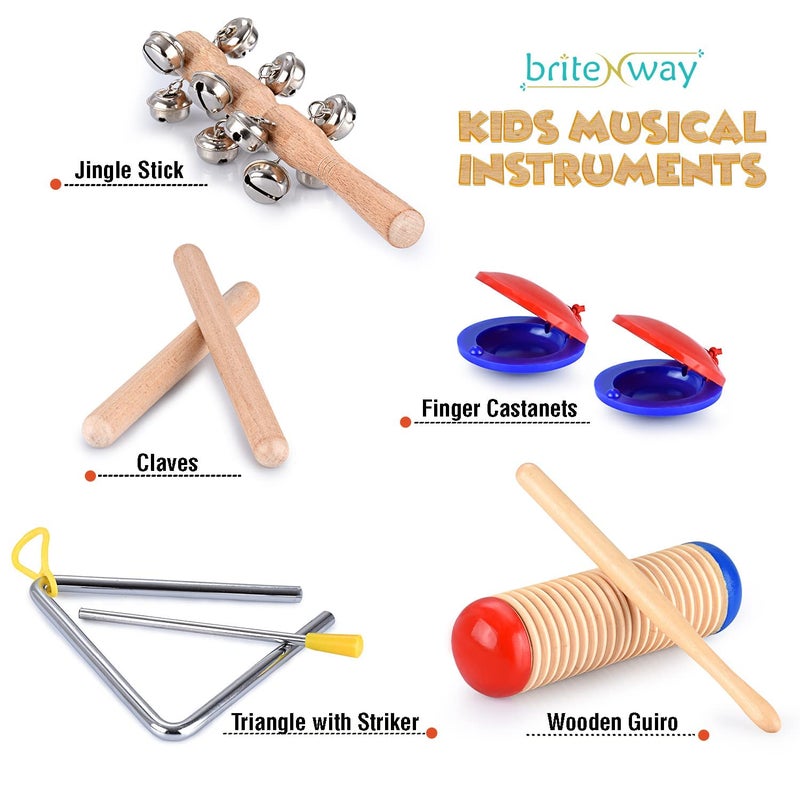 briteNway Toddler Educational & Musical Percussion for Kids & Children Instruments Set 21 Pcs â€“ with Tambourine, Maracas, Castanets & More â€“ Promote Fine Motor Skills, Enhance Hand to Eye Coordination, - Image 4