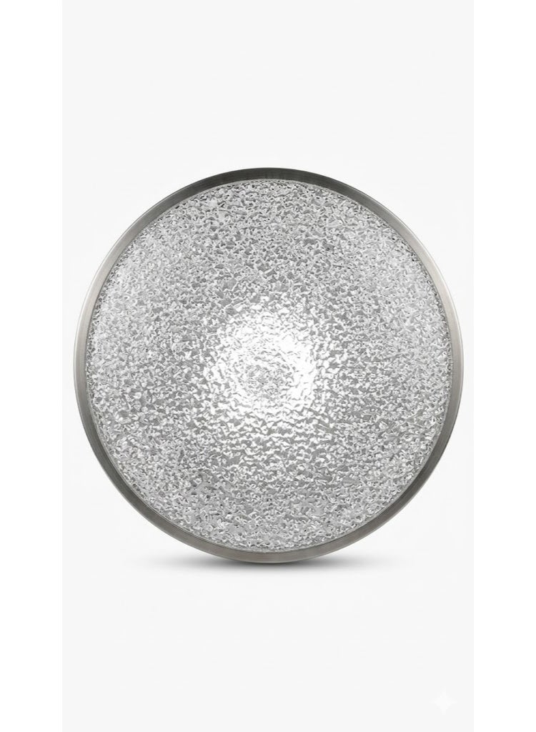 Modern Circular Flush-Mount Wall Sconce with Textured Crystalline Glass and Brushed Metallic Trim