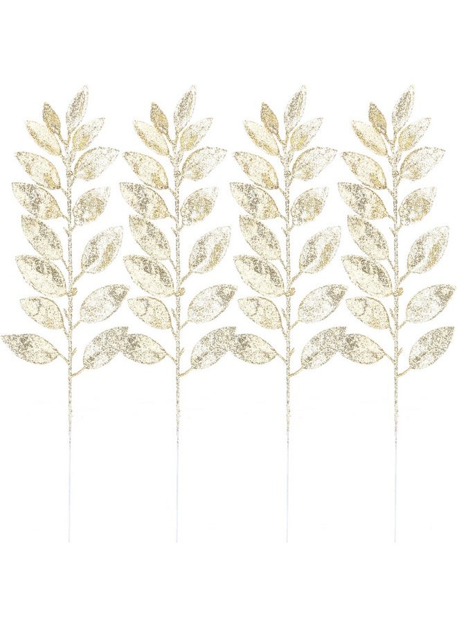 Sea Team Sea Team 36-Pack Artificial Glitter Acacia Twigs, Decorative Sticks, Glittery Leaves, Stems, Picks, Branches for Christmas Tree, Wreath, Vase Fillers for Centerpieces, Home Décor, Gold  - Image 1