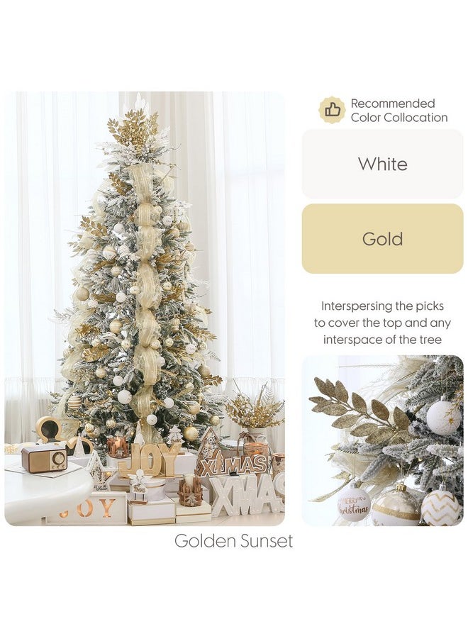 Sea Team Sea Team 36-Pack Artificial Glitter Acacia Twigs, Decorative Sticks, Glittery Leaves, Stems, Picks, Branches for Christmas Tree, Wreath, Vase Fillers for Centerpieces, Home Décor, Gold  - Image 2