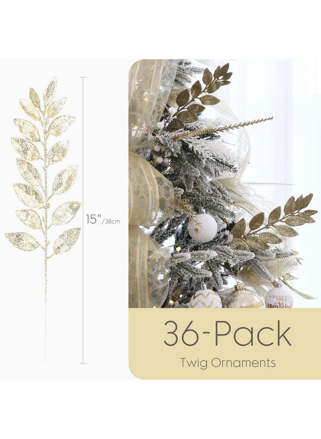 Sea Team Sea Team 36-Pack Artificial Glitter Acacia Twigs, Decorative Sticks, Glittery Leaves, Stems, Picks, Branches for Christmas Tree, Wreath, Vase Fillers for Centerpieces, Home Décor, Gold  - Image 5