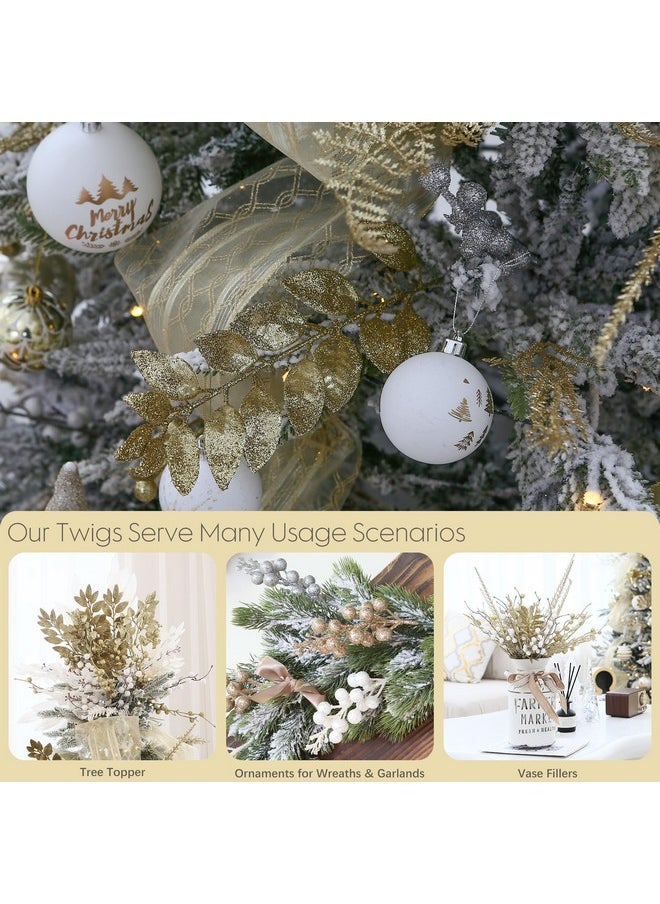 Sea Team Sea Team 36-Pack Artificial Glitter Acacia Twigs, Decorative Sticks, Glittery Leaves, Stems, Picks, Branches for Christmas Tree, Wreath, Vase Fillers for Centerpieces, Home Décor, Gold  - Image 3
