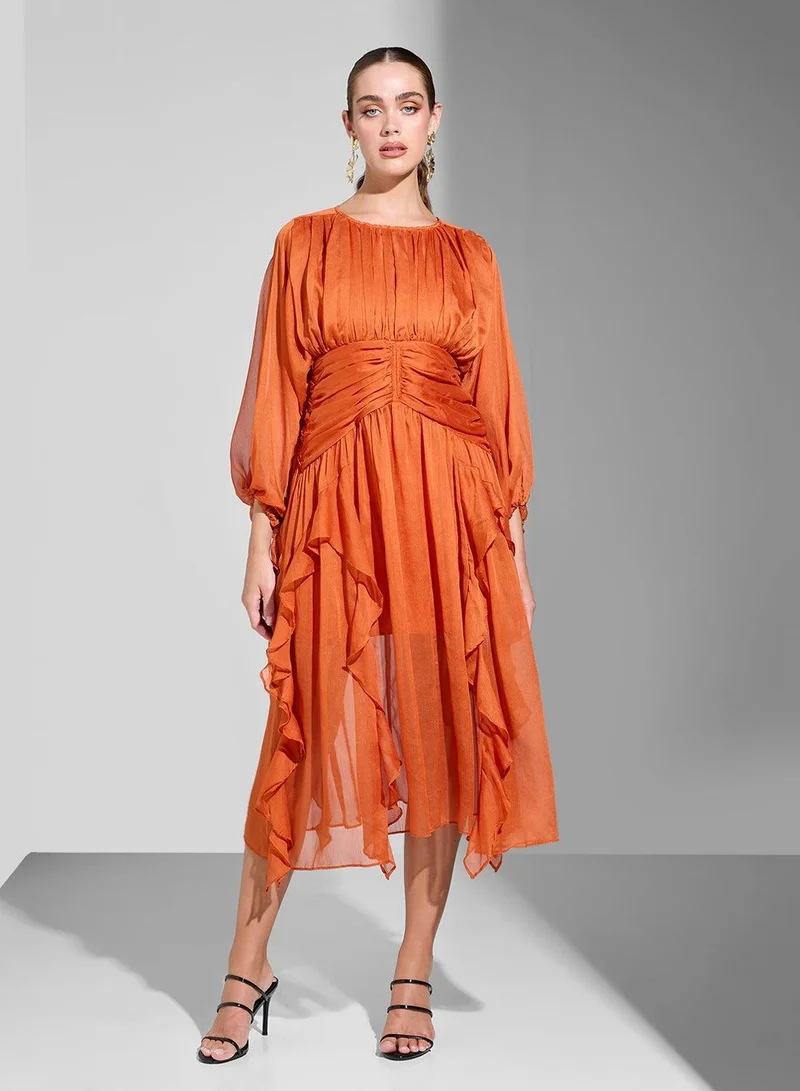 Ginger Boutique  Ruffled Chiffon Midi Dress for Women | Best Price UAE