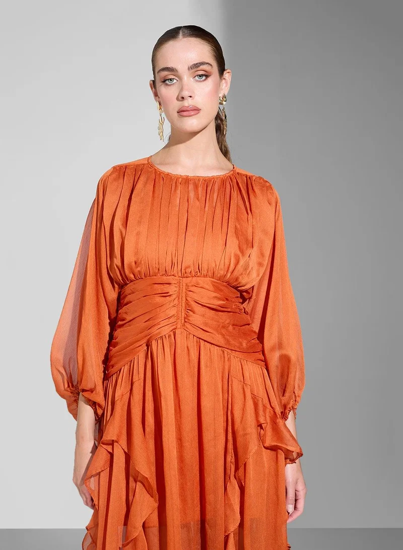 Ginger Boutique  Ruffled Chiffon Midi Dress for Women | Best Price UAE