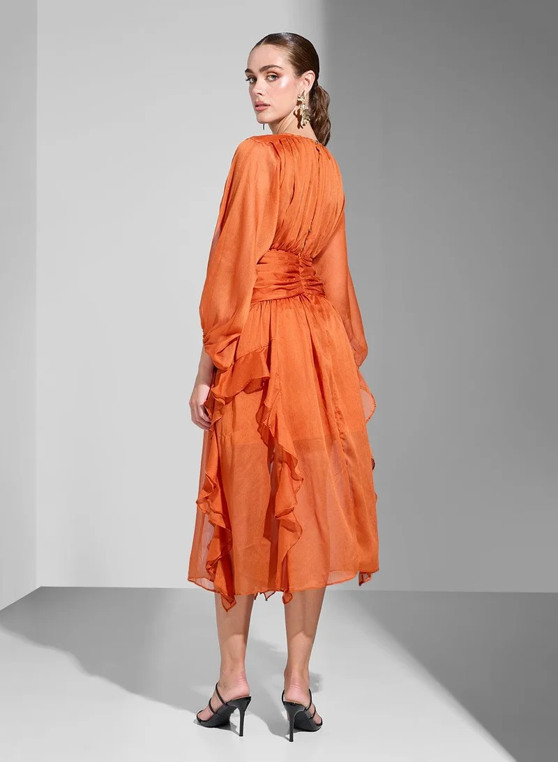 Ginger Boutique Ruffled Chiffon Midi Dress