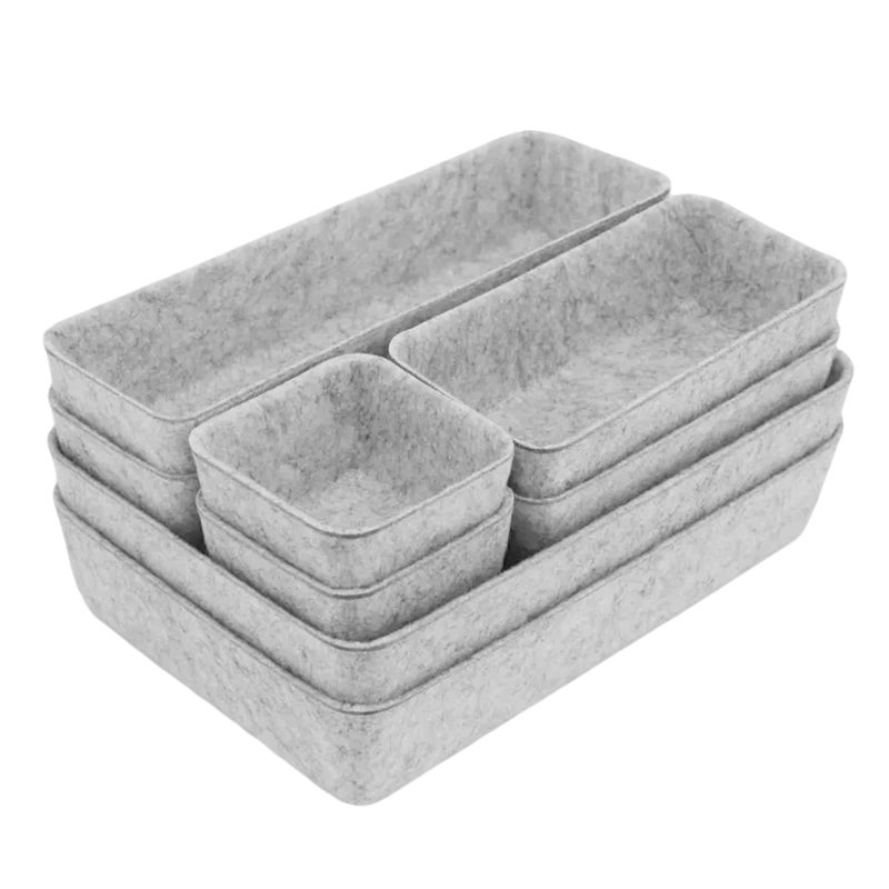 lisetar Felt Drawer Organiser Set of 8 Pcs, 4 Sizes Desk Drawer Organiser Trays for Makeup, Stationery & Accessories, Soft Anti-Slip Drawer Organizer for Home Office Bedroom - Grey - Image 1
