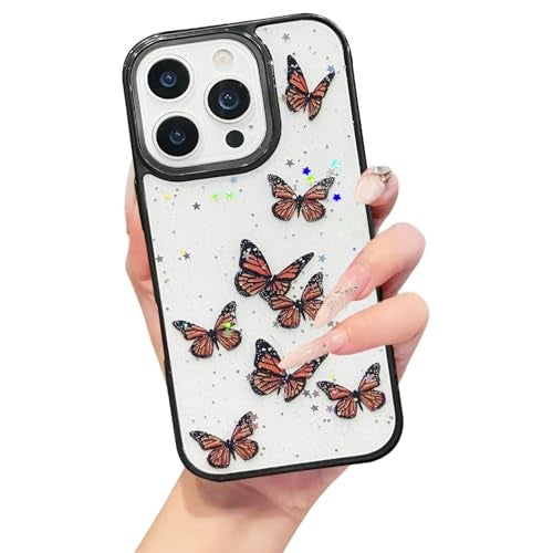 VONZEE for iPhone 16 Pro Max Clear Glitter Butterfly Case, Cute Bling Sparkle Shiny Soft TPU Bumper Shockproof Women Girls Slim Protective Phone Cover for iPhone 16 Pro Max 6.9",Black - Image 1