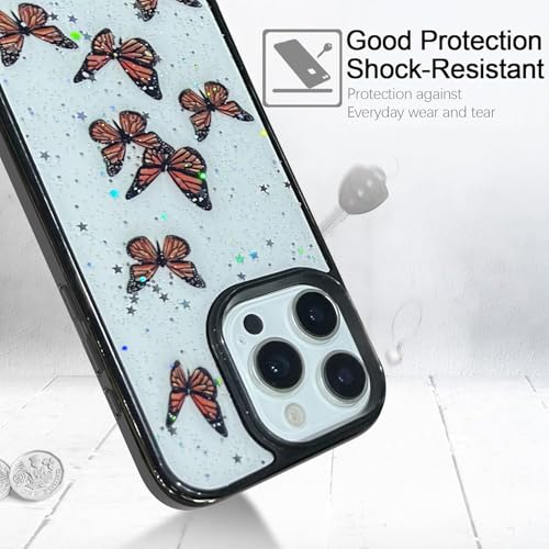 VONZEE for iPhone 16 Pro Max Clear Glitter Butterfly Case, Cute Bling Sparkle Shiny Soft TPU Bumper Shockproof Women Girls Slim Protective Phone Cover for iPhone 16 Pro Max 6.9",Black - Image 5