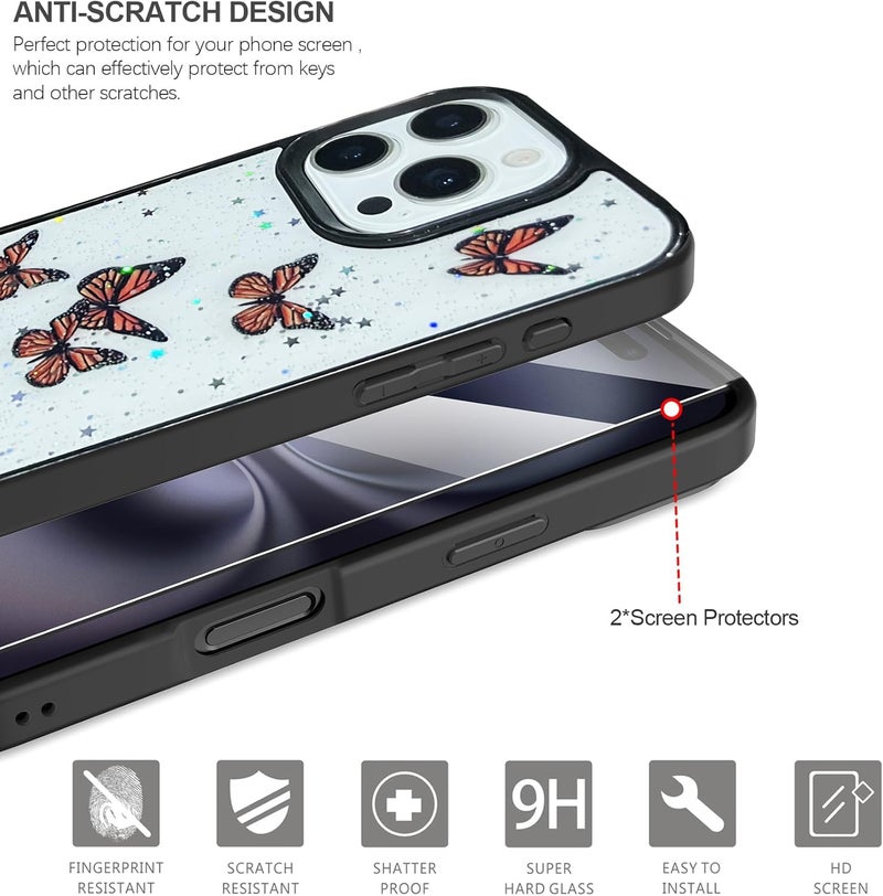 VONZEE for iPhone 16 Pro Max Clear Glitter Butterfly Case, Cute Bling Sparkle Shiny Soft TPU Bumper Shockproof Women Girls Slim Protective Phone Cover for iPhone 16 Pro Max 6.9",Black - Image 4