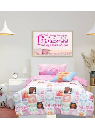 Kidz Klub Barbie Doll Shine Comforter Twin 3pcs Set - Fabric 160TC Cotton Digital Print Panel - Size: 1pc comforter 160 x 230 cm + 1pc pillow case 50 x 75 cm + 1pc cushion cover 40 x 40 cm - pzsku/ZBEBEDBB2F711F97770BCZ/45/_/1688647461/153b912c-bca3-492f-89f8-c49d74139028