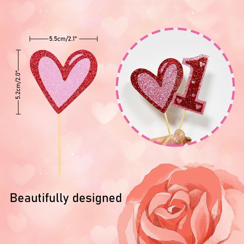 Moitkptt 24Pcs Valentine's Day1st Birthday Cupcake Toppers  Sweet Love Theme One Cake Topper for Valentine's Day 1st Birthday Decorations Baby Shower Cake Decorations (1st birthday) - Image 2