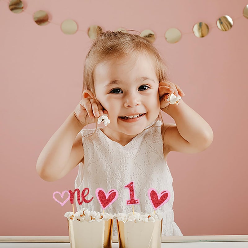 Moitkptt 24Pcs Valentine's Day1st Birthday Cupcake Toppers  Sweet Love Theme One Cake Topper for Valentine's Day 1st Birthday Decorations Baby Shower Cake Decorations (1st birthday) - Image 4