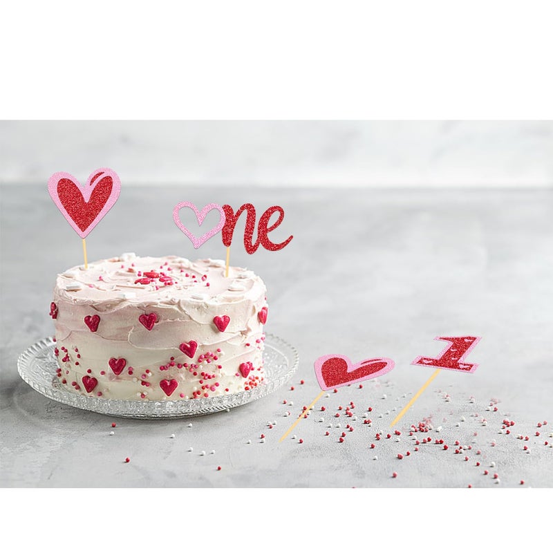 Moitkptt 24Pcs Valentine's Day1st Birthday Cupcake Toppers  Sweet Love Theme One Cake Topper for Valentine's Day 1st Birthday Decorations Baby Shower Cake Decorations (1st birthday) - Image 5