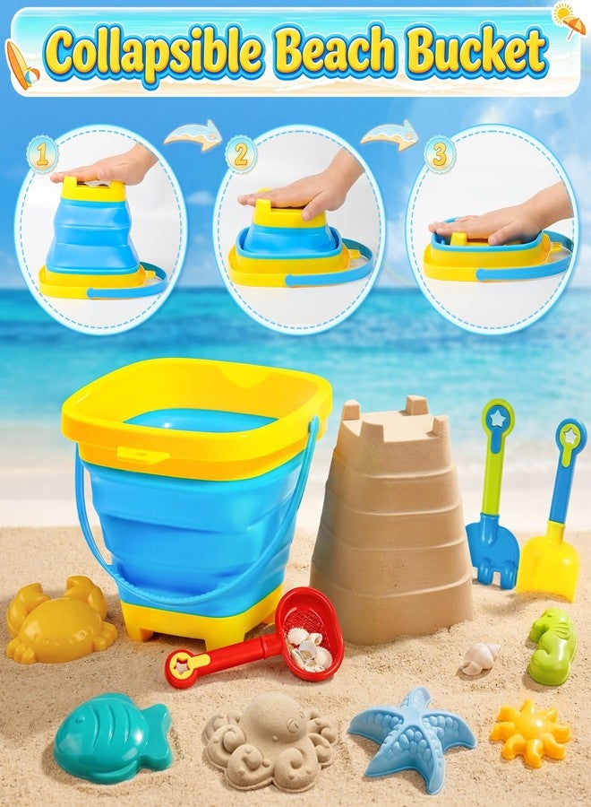 STOPKLAS Collapsible Beach Sand Toys for Kids Toddlers, Collapsible Sand Bucket with Water Wheel Sifter Shovels Set with Mesh Bag and Sand Molds, Travel Beach Sandbox Toys for Boys Girls 3 4 5 6 7 8 9 10+ - Image 4