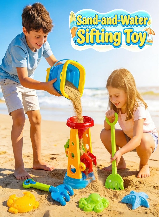 STOPKLAS Collapsible Beach Sand Toys for Kids Toddlers, Collapsible Sand Bucket with Water Wheel Sifter Shovels Set with Mesh Bag and Sand Molds, Travel Beach Sandbox Toys for Boys Girls 3 4 5 6 7 8 9 10+ - Image 2