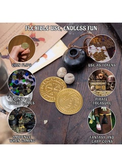 CZYY DND Fantasy Coins 50 Antique Gold Metal Treasure Tokens with Leather Pouch - Gaming Loot, Accessories & Props for Dungeons and Dragons, Tabletop RPG, Board or Card Game, LARP and Cosplay  - Image 3