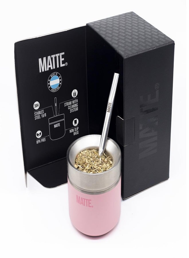 Matte 6.5 oz Yerba Mate Gourd and Bombilla Set - Includes DS Pro Box - BPA Free Yerba Mate Set Kit with Mate Straw, Elegant Design, Non-Slip Base (Pink) - Image 1
