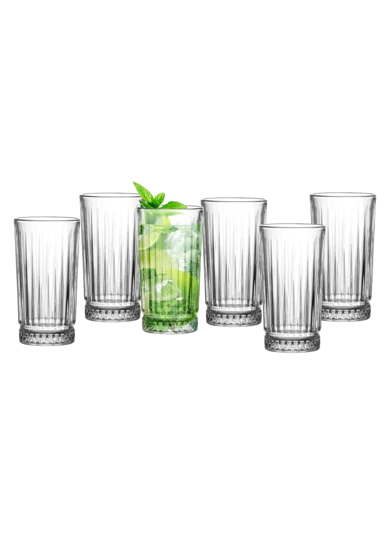 كويزين أرت Eva Hi-Ball Glass Set - 6 Pcs, 255ml (8.5oz) - Crystal Clear, Dishwasher Safe, Elegant Longdrink Glasses for Cocktails, Soft Drinks, Water, Juices