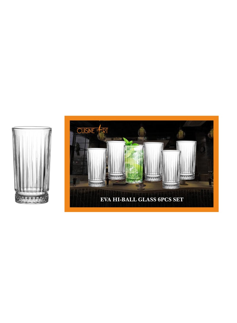 Cuisine Art Eva Hi-Ball Glass Set - 6 Pcs, 255ml (8.5oz) - Crystal Clear, Dishwasher Safe, Elegant Longdrink Glasses for Cocktails, Soft Drinks, Water, Juices - Image 3