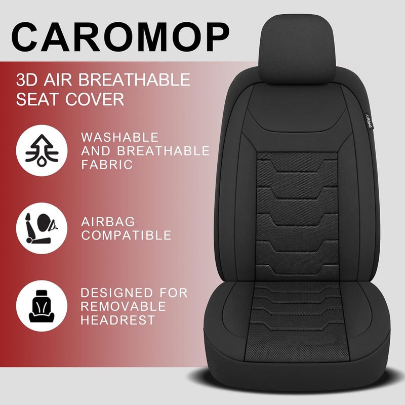 CAROMOP أغطية مقاعد السيارة القابلة للتنفس من CAROMOP للمقعد الأمامي (2)، أغطية مقاعد من القماش الشبكي ثلاثي الأبعاد للسيارات، تناسب سيارات الدفع الرباعي والفانات والسيدان والشاحنات، أغطية داخلية للسيارة (أسود) - Image 3