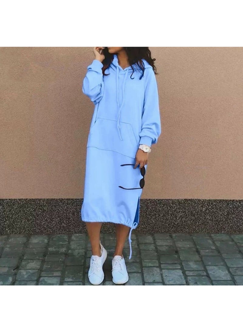 general Women's Casual Pullover Sweatshirt Sexy Side Slit Long Sleeve Hoodie Long Dress With Kangaroo Pocket - Image 1