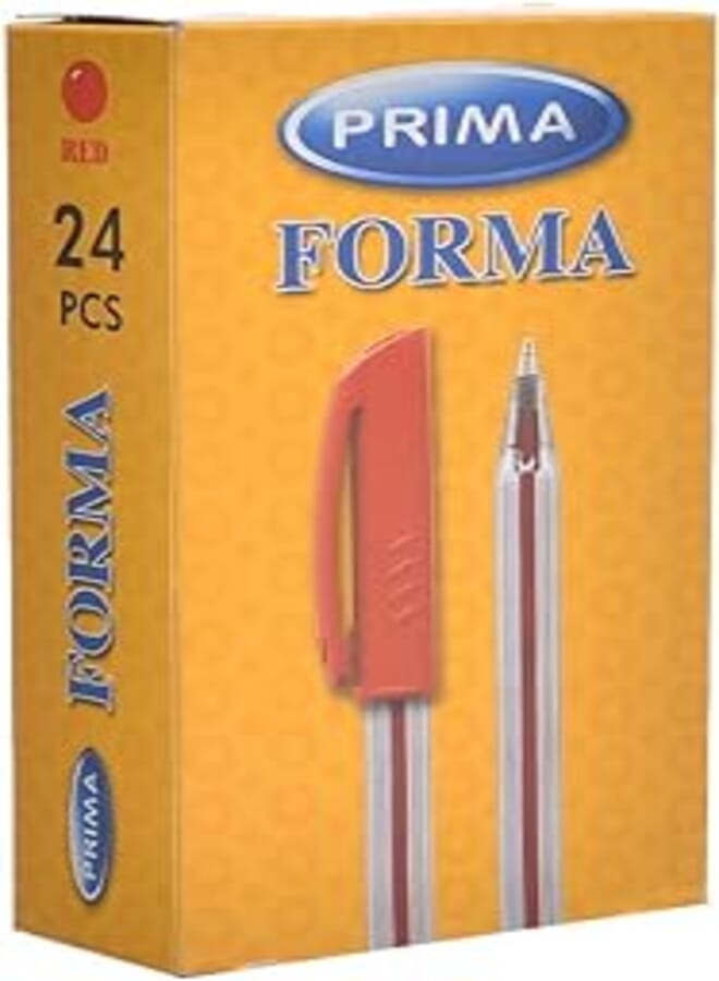PRIMA قلم حبر جاف بريما فورما، ناعم، أحمر - عبوة من 24 قلمًا