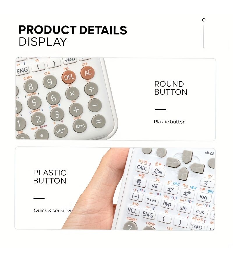 White Large Screen Scientific Function Calculator 417 Functions Multifunctional For Student Exams School College Business Office Teacher Economical Packaging - Image 3