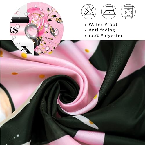 Bkyedsa Fashion Luxury Girly Shower Curtain Pink Floral Black Perfume Shower Curtains Waterproof Polyester Fabric Shower Curtains for Bathroom Decor with 12 Hooks, 72 x 72 Inches - Image 5